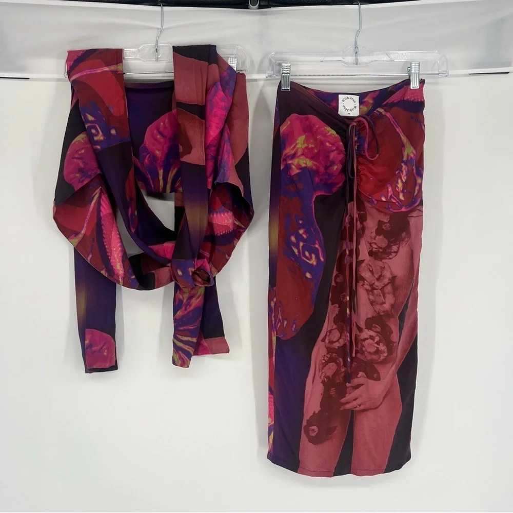 With Jean Naomi Purple Festival Rave Convertible Halter Wrap Midi Skirt Set XS - Picture 9 of 16